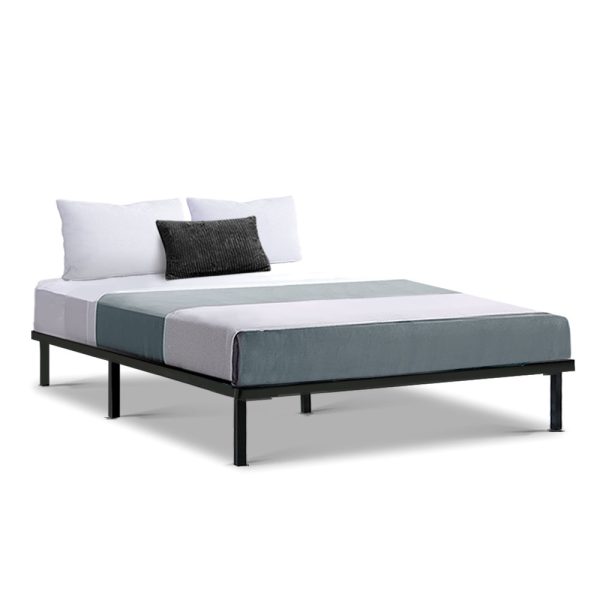 Metal Bed Frame Mattress Base Platform Wooden Black TED