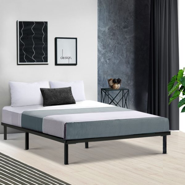 Metal Bed Frame Mattress Base Platform Wooden Black TED