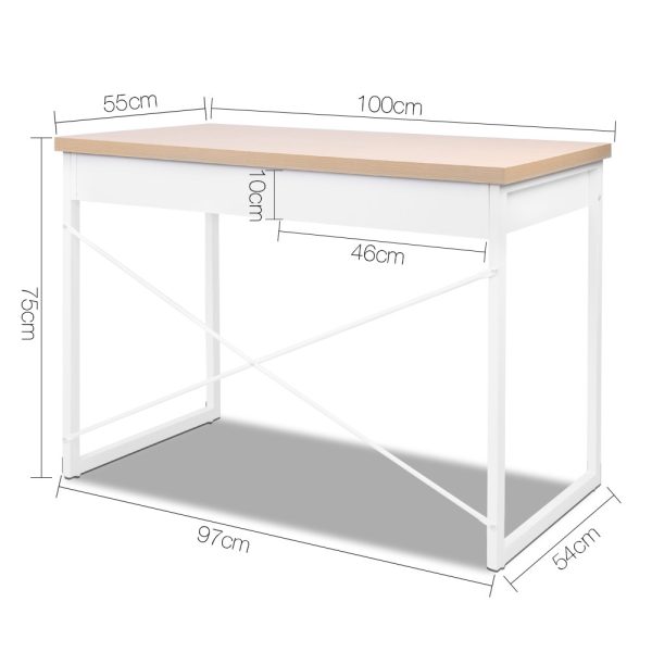 Metal Desk with Drawer – Wooden Top