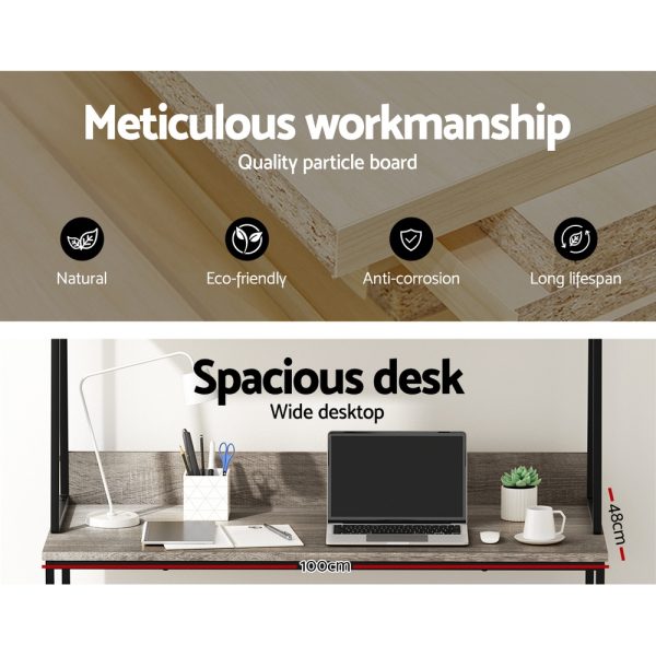 Computer Desk Office Desks Study Table Workstation Bookshelf Storage – Grey