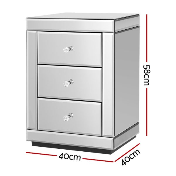 Albury Mirrored Bedside table Drawers Furniture Mirror Glass Presia – Silver, 1