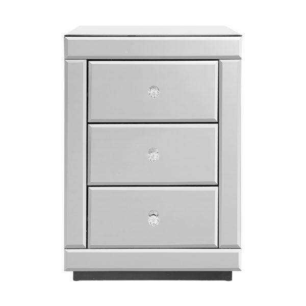 Albury Mirrored Bedside table Drawers Furniture Mirror Glass Presia – Silver, 1