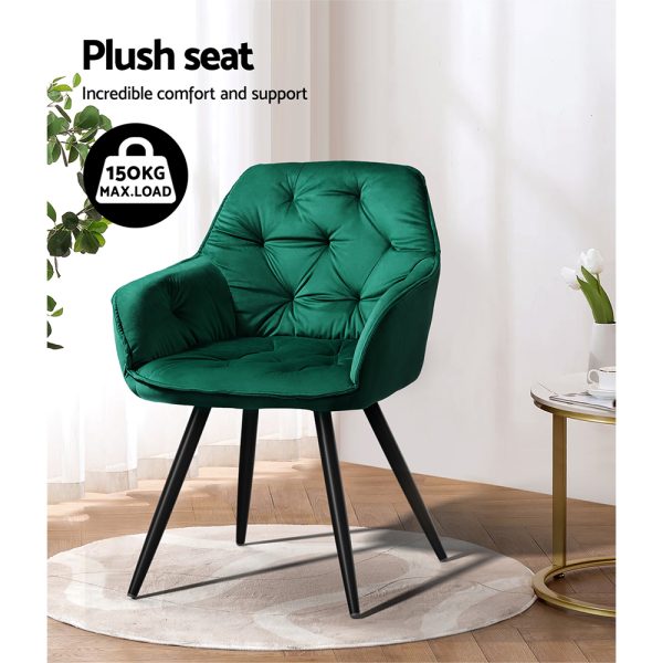 Set of 2 Calivia Dining Chairs Kitchen Chairs Upholstered Velvet – Green