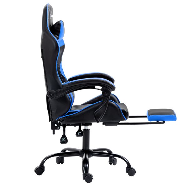 Office Chair Leather Gaming Chairs Footrest Recliner Study Work – Black and Blue