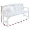 Wooden Garden Bench Chair Outdoor Furniture Decor Patio Deck 3 Seater – White