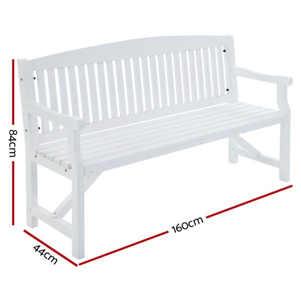 Wooden Garden Bench Chair Outdoor Furniture Decor Patio Deck 3 Seater – White