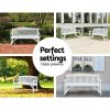 Wooden Garden Bench Chair Outdoor Furniture Decor Patio Deck 3 Seater – White