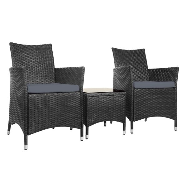 3pc Bistro Wicker Outdoor Furniture Set – Black
