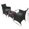 3pc Bistro Wicker Outdoor Furniture Set – Black