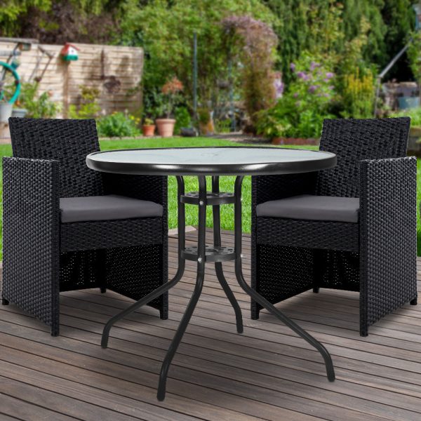 Outdoor Chairs Dining Patio Furniture Lounge Setting Wicker Garden – 2X Chair + Table