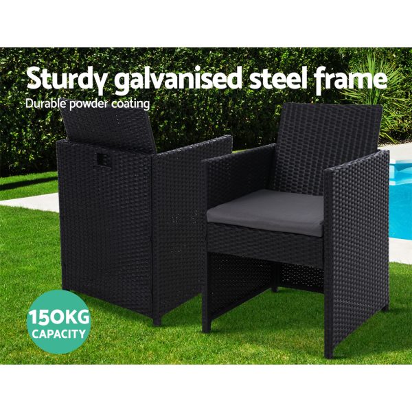 Outdoor Chairs Dining Patio Furniture Lounge Setting Wicker Garden – 2X Chair + Table