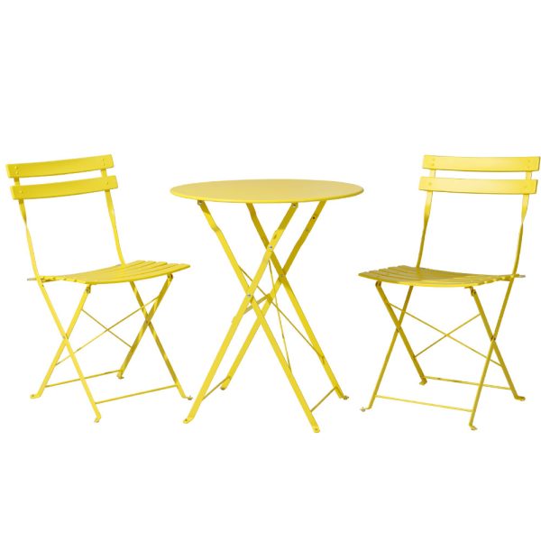 Outdoor Setting Table and Chairs Folding Patio Furniture Bistro Set – Yellow