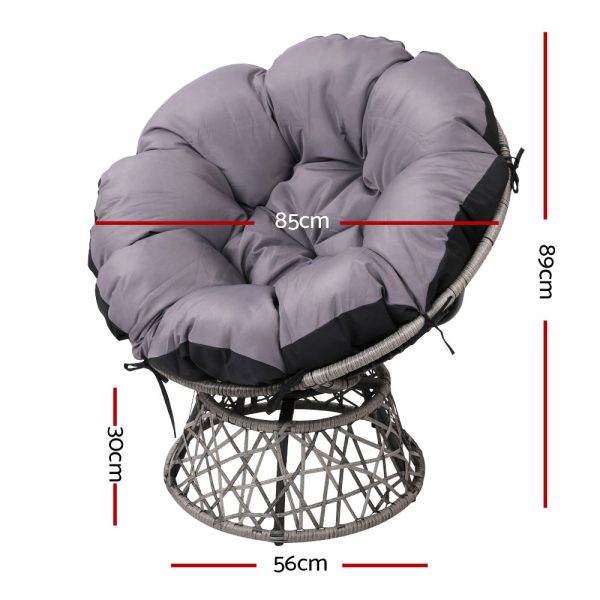 Outdoor Papasan Chairs Lounge Setting Patio Furniture Wicker – Grey, 1x chair