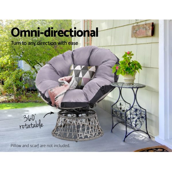 Outdoor Papasan Chairs Lounge Setting Patio Furniture Wicker – Grey, 1x chair