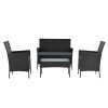 4-piece Outdoor Lounge Setting Wicker Patio Furniture Dining Set – Black and Grey, Without Storage Cover