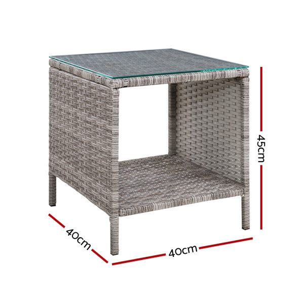 Side Table Coffee Patio Outdoor Furniture Rattan Desk Indoor Garden – Grey