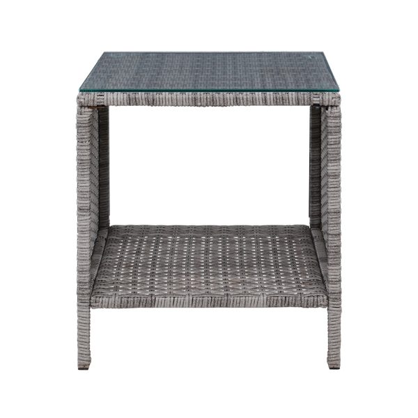 Side Table Coffee Patio Outdoor Furniture Rattan Desk Indoor Garden – Grey