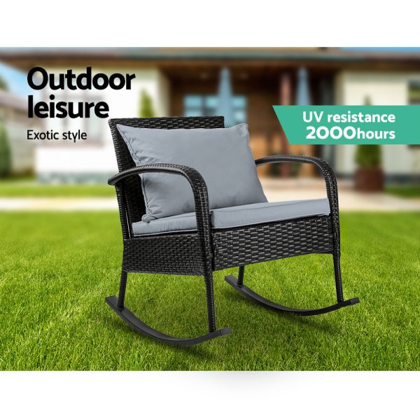 Outdoor Furniture Rocking Chair Wicker Garden Patio Lounge Setting Black – Without Table