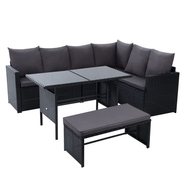 Outdoor Furniture Dining Setting Sofa Set Lounge Wicker 8 Seater – Black and Dark Grey, Without Storage Cover