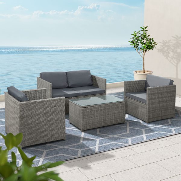Outdoor Furniture Sofa Set Wicker Lounge Setting Table Chairs – 1 x 2-seater sofa