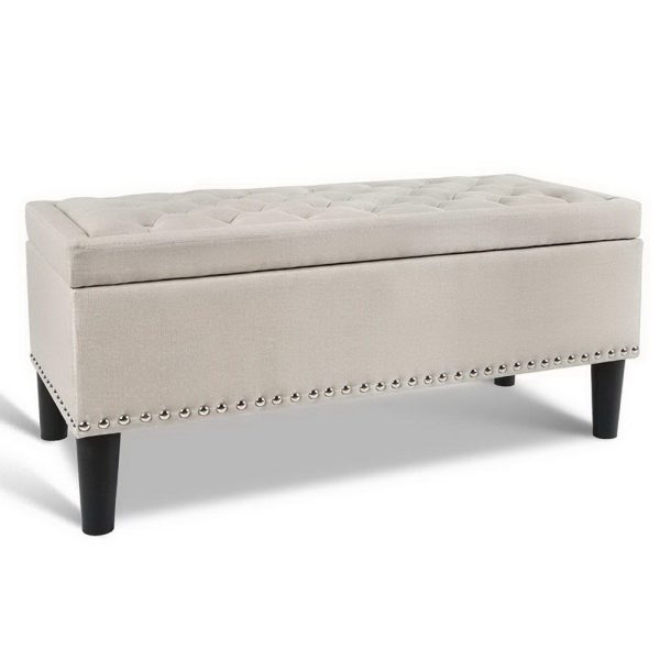 Storage Ottoman Blanket Box Linen Fabric Chest Foot Stool Toy Bench – Taupe