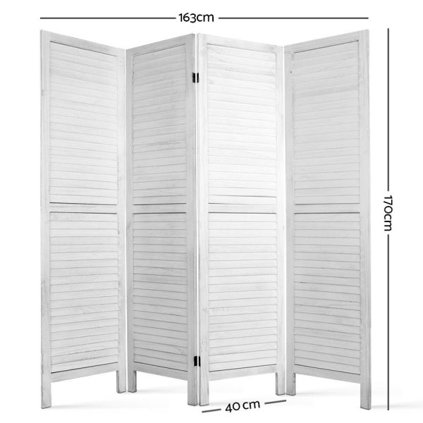 Wallaroo Room Divider Screen Privacy Wood Dividers Timber Stand – White, 4 Panel