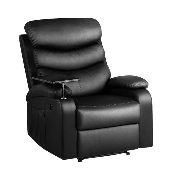 Recliner Chair Armchair Lounge Sofa Chairs Couch Black Tray Table – Leather