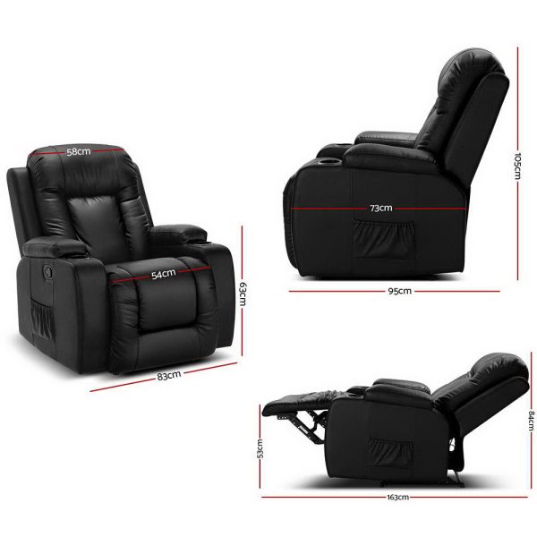 Electric Massage Chair Recliner Luxury Lounge Sofa Armchair Heat Leather – Black