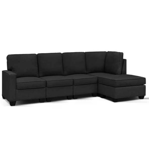 Ammon Sofa Lounge Set Modular Chaise Chair Suite Couch Dark Grey – 5 Seater