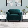 Velvet Sofa Cover Plush Couch Cover Lounge Slipcover – Agate Green, 1 Seater