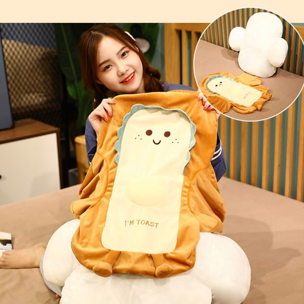 Smiley Face Toast Bread Cushion Stuffed Car Seat Plush Cartoon Back Support Pillow Home Decor