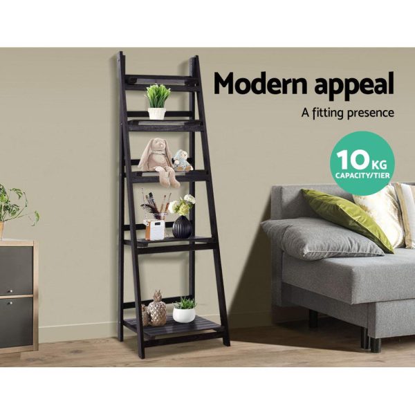 Display Shelf 5 Tier Wooden Ladder Stand Storage Book Shelves Rack – Coffee