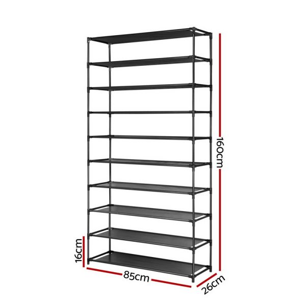Shoe Rack 10-Tier (50 Pair) Shoes Organiser DIY Stackable Organizer Storage Shelf Stand Holder Portable Wardrobe – Black