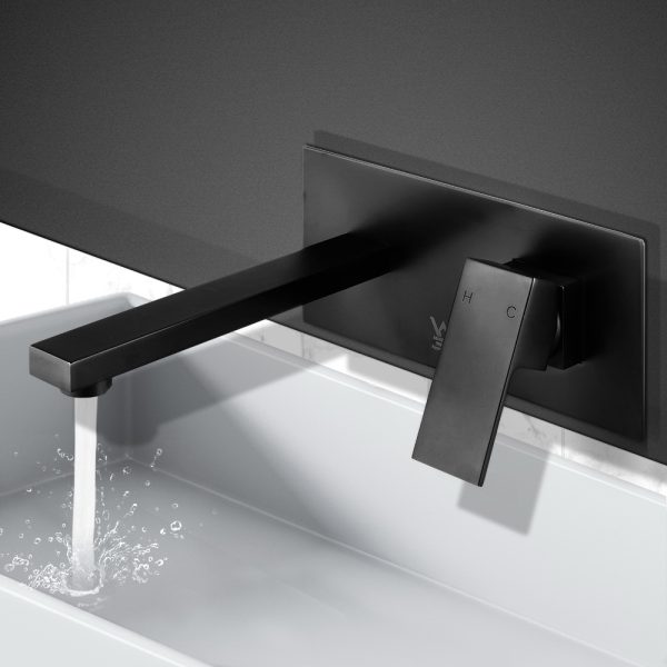 WELS Bathroom Tap Wall Square Black Basin Mixer Taps Vanity Brass Faucet