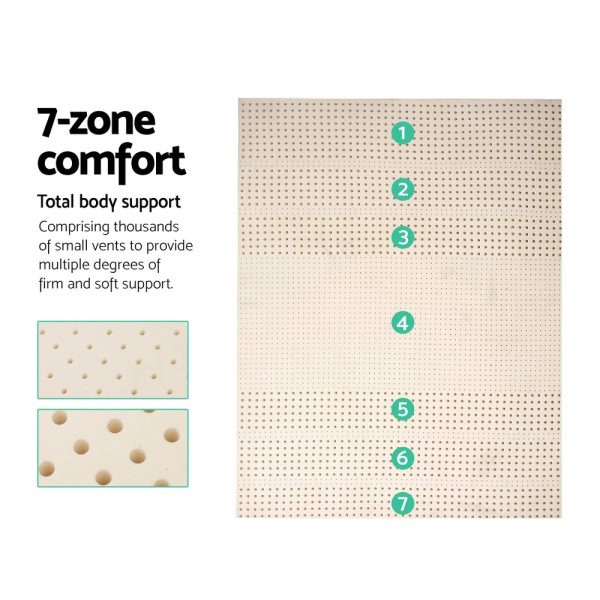 Bedding Pure Natural Latex Mattress Topper 7 Zone 5cm – QUEEN, 5 cm