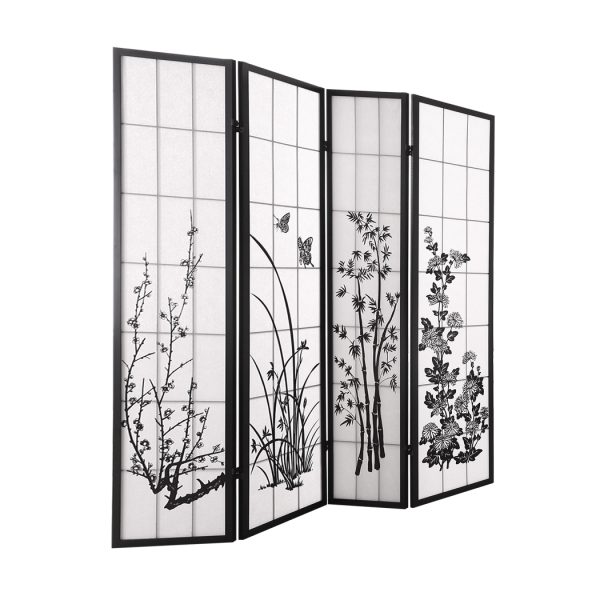 Almondbury Room Divider Screen Door Stand Privacy Fringe Wood Fold Blossom