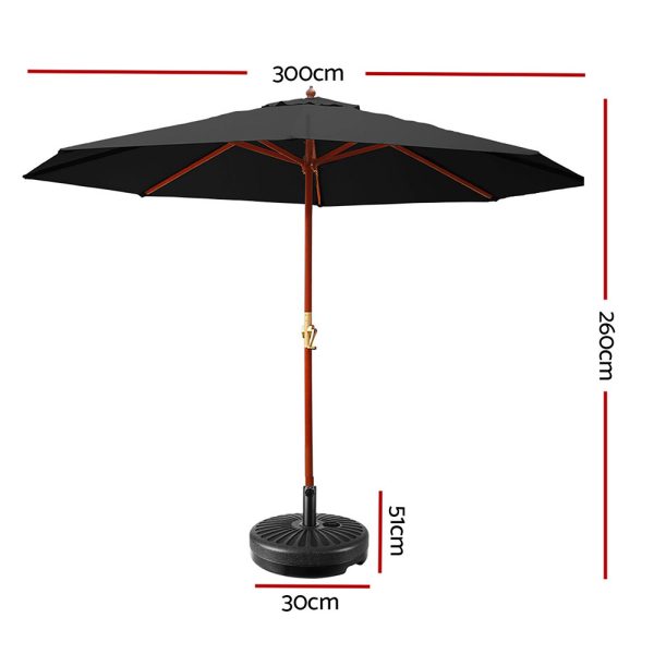 Outdoor Umbrella 3M Pole Cantilever Stand Garden Umbrellas Patio – Black, With base
