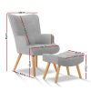 Armchair Lounge Chair Fabric Sofa Accent Chairs and Ottoman – Light Grey