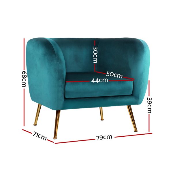 Armchair Lounge Arm Chair Sofa Accent Armchairs Chairs Couch Velvet – Green