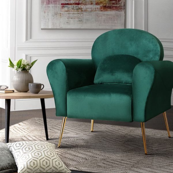 Armchair Lounge Chair Accent Armchairs Chairs Sofa Cushion Velvet – Green