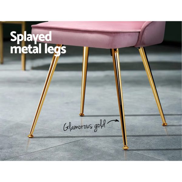 Set of 2 Dining Chairs Retro Chair Cafe Kitchen Modern Metal Legs Velvet – Pink