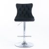 2x Height Adjustable Swivel Bar Stool Velvet Studs Barstool with Footrest and Chromed Base – Black