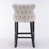 2x Velvet Upholstered Button Tufted Bar Stools with Wood Legs and Studs – Beige