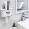 Ecoco Wall-Mounted Toothbrush Holder with 2 Toothpaste Dispensers 4 Cups and 5 Toothbrush Slots Toiletries Bathroom Storage Rack – Grey