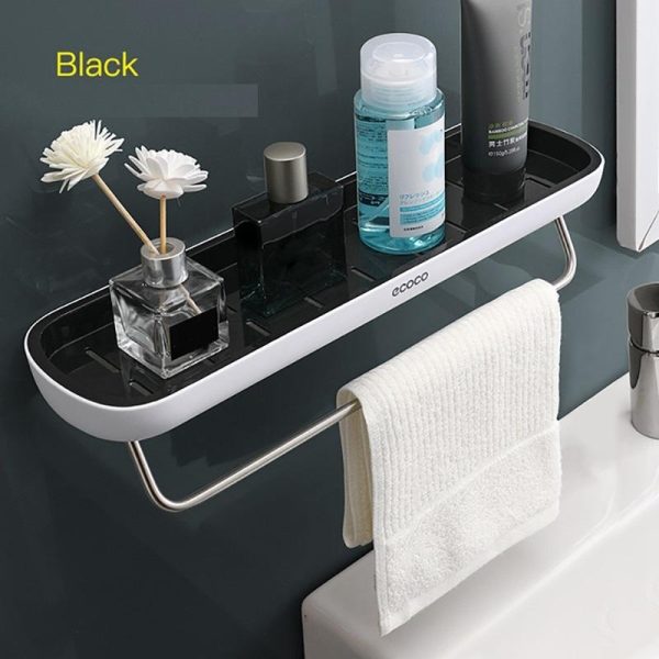 Bathroom Shelves Organizer Wall Mount Home Towel shelf Shampoo Rack With Towel Bar Storage Rack Bathroom Accessories – Black