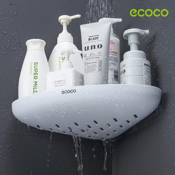 Ecoco Bathroom Corner Shower Shelf Corner Shower Caddy Shower Storage Organizer Wall Mounted for Bathroom, Kitchen, Toilet – Black