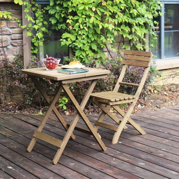 Folding Bistro Set Solid Fir Wood Table Garden Outdoor Lounge – 1 x Folding Table, Round