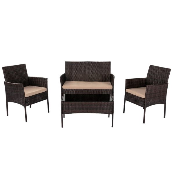 Breeze 4-Seat Wicker Outdoor Lounge Set – Brown and Beige