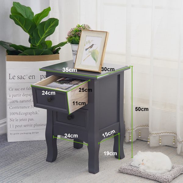 Dardenne French Bedside Table Nightstand Set of 2 – Grey