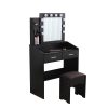 Diana Vanity Set with Shelves Cushioned Stool and Lighted Mirror – Black